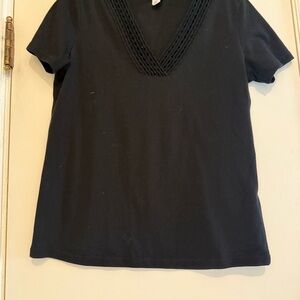Tribal Jean Black V-Neck Women's Top